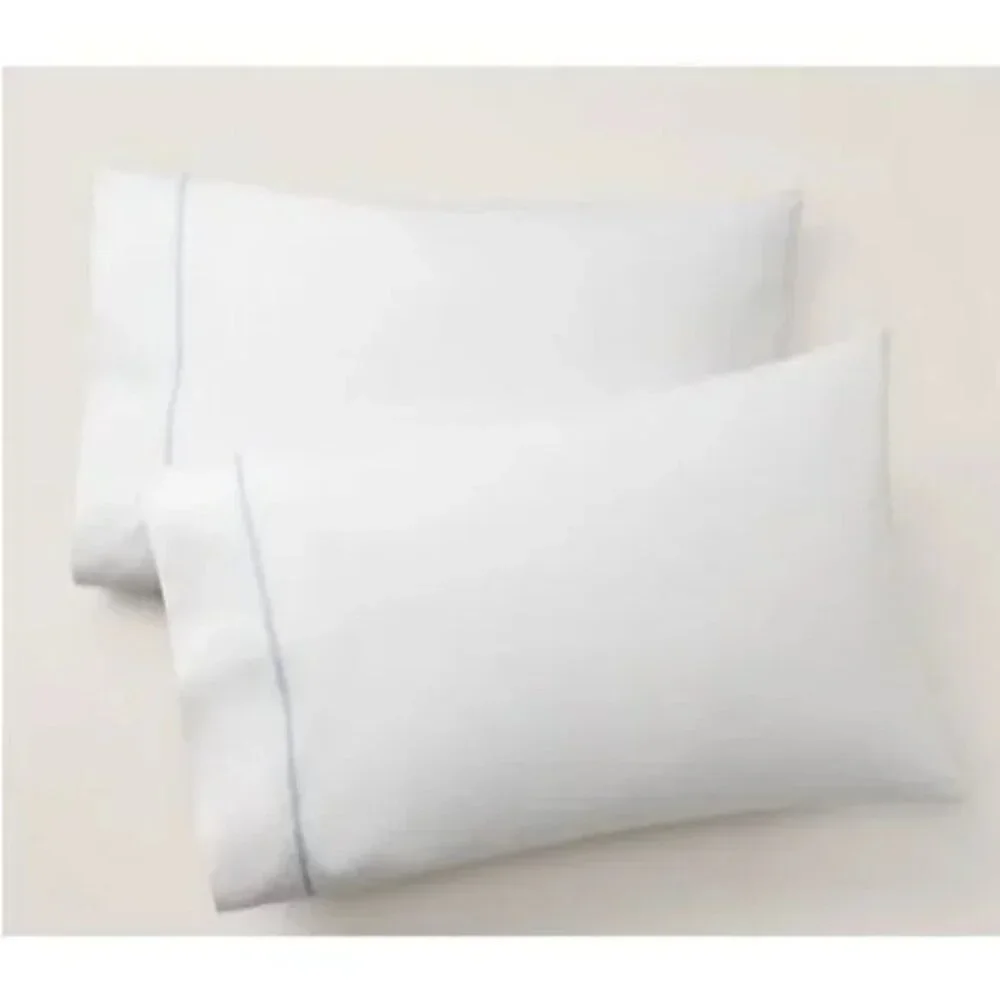 Ralph Lauren Organic Cotton Palmer 2 pack KING Pillowcases Pale Sky Blue trim